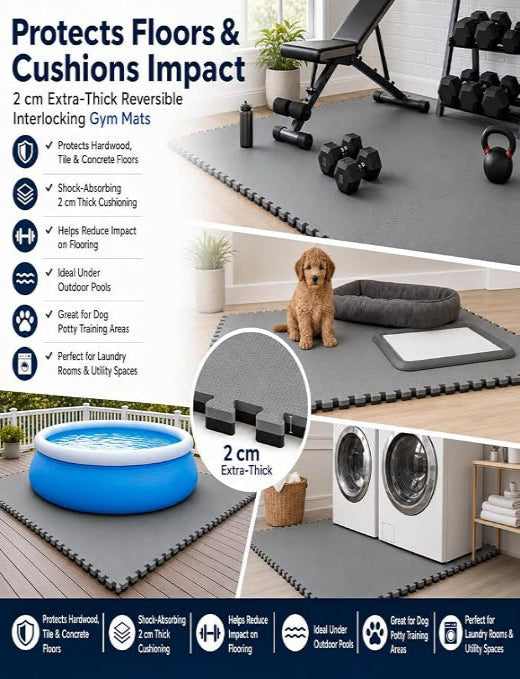 Extra Thick 2cm EVA Foam Interlocking Exercise Mats – Non-Slip Gym Flooring Tiles for Home Workouts